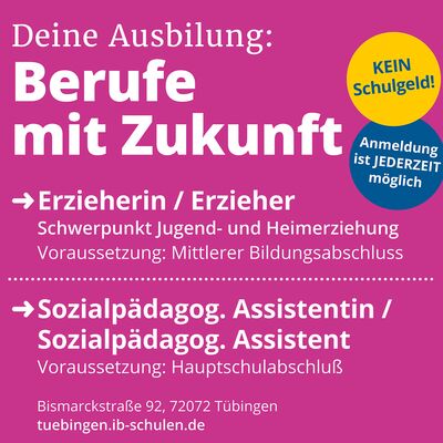 Anzeige für Ausbildungen in sozialen Berufen mit Zukunft, ohne Schulgeld, Anmeldungen jederzeit möglich.