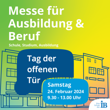 Ein Werbeplakat kündigt eine Messe für Ausbildung und Beruf mit einem Tag der offenen Tür am 24. Februar 2024 an.