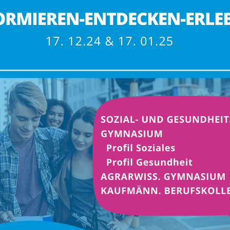 Junge Menschen erkunden gemeinsam Informationen über verschiedene Bildungswege auf einer farbenfrohen Infografik.